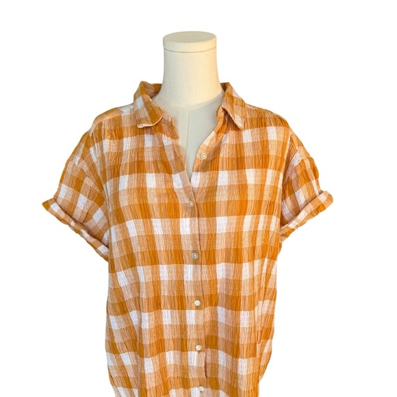 Sundance - Women's Top Lorna Gauze Lightweight Button Up Plaid Yellow Sz M - Picture 6 of 7
